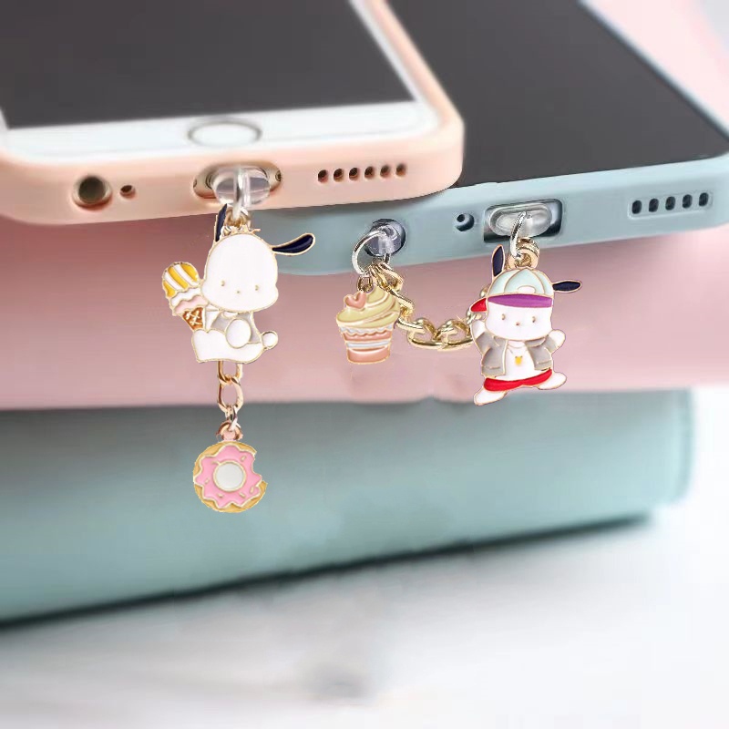 จี้ห้อยโทรศัพท์อนิเมะน่ารักๆ Sanrio Pochacco จุกกันฝุ่นโทรศัพท์ type c จุกกันฝุ่นลําโพง iphone ที่ห้อยโทรศัพท์มือถือ ซานริโอ้ของใช้