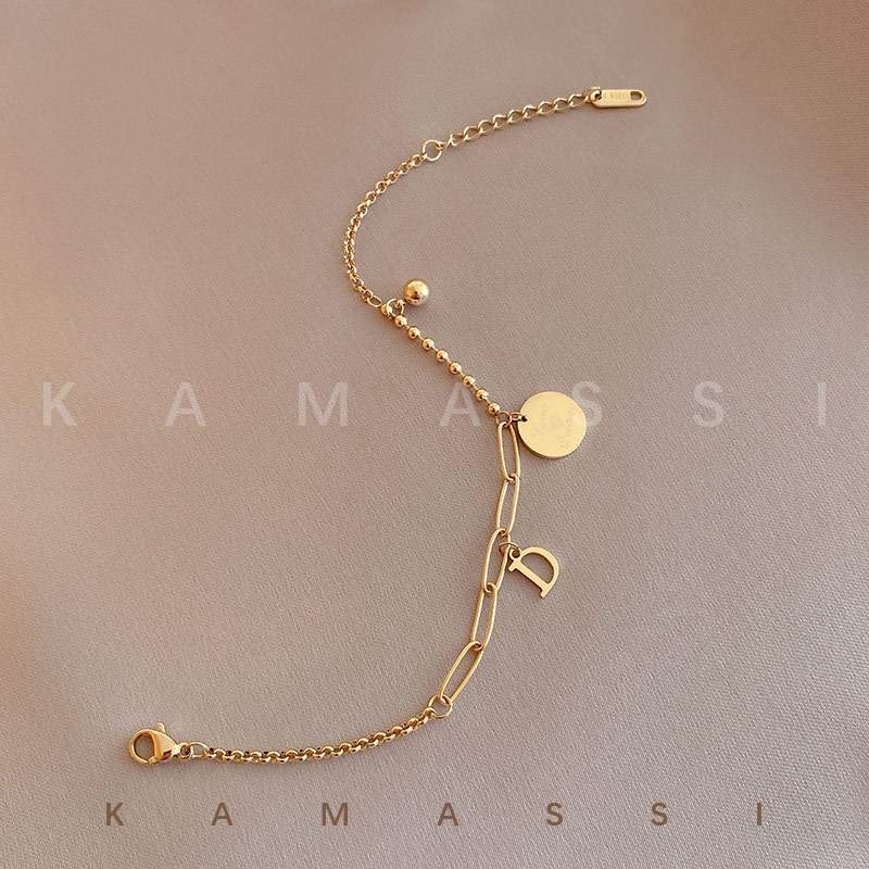 Kamassi สร้อยข้อมือ สเตนเลส ทรงกลม พิมพ์ลายตัวอักษร แฟชั่น สําหรับผู้หญิง จัดส่งฟรี 24 ชั่วโมง DGS-2203