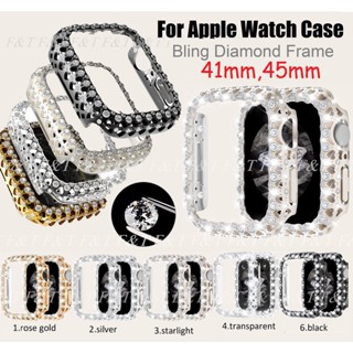 Love Hollow Out Cover Bling Diamond Watch Protector สําหรับ Apple Watch Case Series 8, Series 7 เคสขนาด 41 มม. 45 มม. PC เคสแข็ง เคสนาฬิกา