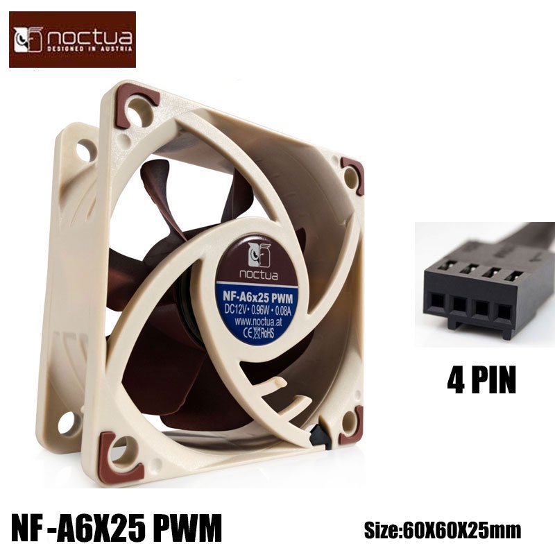Noctua NF-A6X25 60x60x25 มม.12V/5V 3pin/4pin PWM ควบคุมอุณหภูมิอัจฉริยะ SSO Magnetically Stable Bear