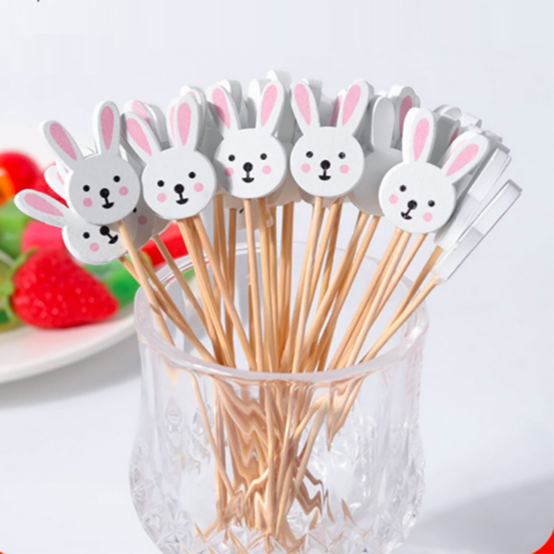 50 ชิ้นกระต่ายทิ้งไม้ไผ่ Skewers อีสเตอร์ไข่กระต่ายอาหารไม้จิ้มฟันส้อมผลไม้ Picks สําหรับเด็กขนมขบเค