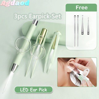 Agdoad ชุดเครื่องมือแคะหู 5 ไทม์ ช้อน LED ทําความสะอาดหู อุปกรณ์แคะหู ที่หนีบขี้หู สําหรับเด็ก และผู้ใหญ่