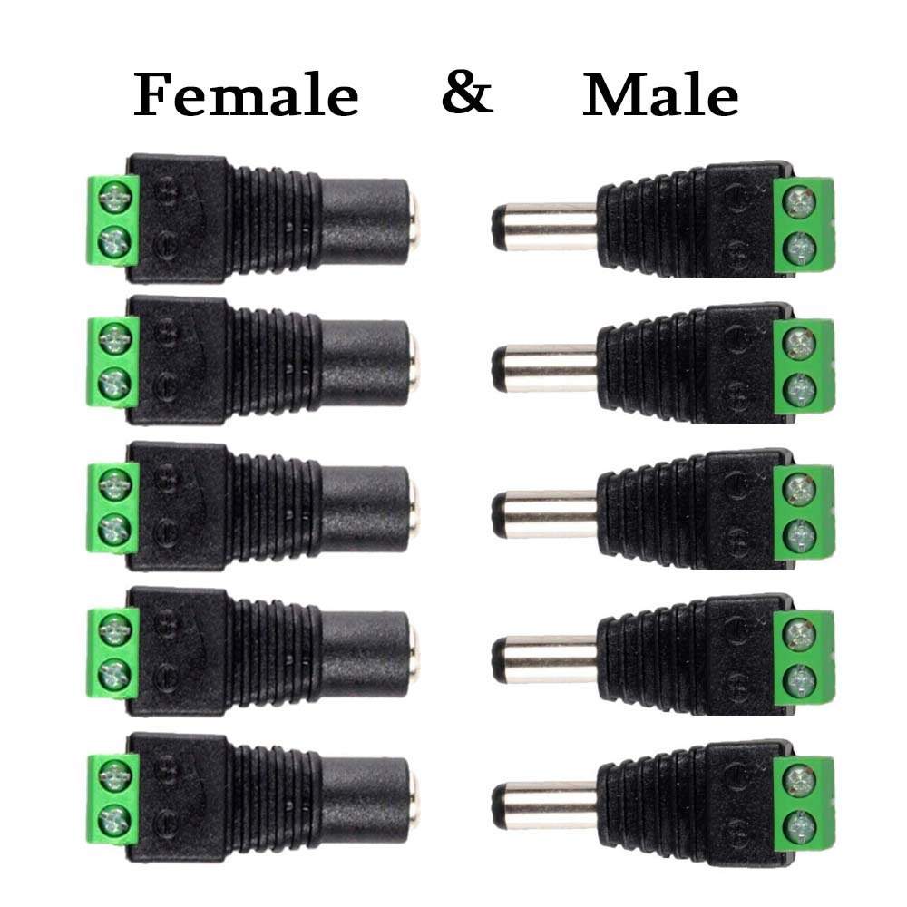 อะแดปเตอร์ปลั๊กแจ็คเชื่อมต่อ DC 12V ตัวผู้ ตัวเมีย 2.1*5.5 มม. สําหรับแถบไฟ LED กล้องวงจรปิด 5 คู่