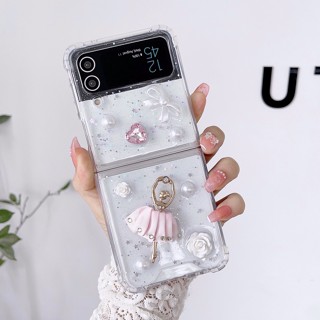 เคส Samsung Galaxy Z Flip 5 Z Flip 4 Z Flip 3โทรศัพท์มือถือ ซิลิโคนนิ่ม แต่งกลิตเตอร์ ระยิบระยับ ลายดาวบัลเล่ต์ 3D แฮนด์เมด สําหรับ