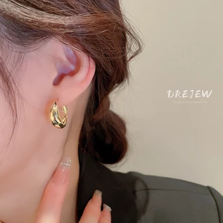 DREJEW ต่างหูแฟชั่น ชุบทอง 18k ทรงกลม เรขาคณิต สไตล์ญี่ปุ่น เกาหลี เรียบง่าย