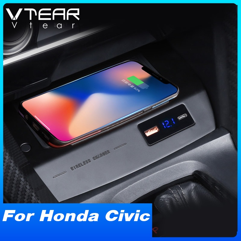 QI Car Wireless Charger สําหรับ 10th Honda Civic FC 2016-2021 Accessories15W Fast โทรศัพท์ชาร์จแผ่นอะแดปเตอร์การปรับเปลี่ยนภายใน