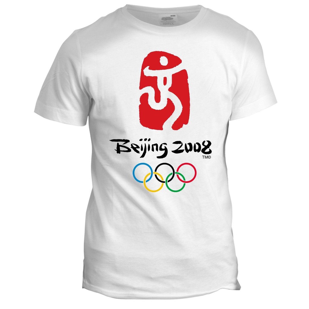 T-shirt เสื้อยืดผู้ชาย ปักกิ่งจีน โอลิมปิก เกม ย้อนยุค กีฬา กิจกรรม 2008 วิ่ง S-5XL