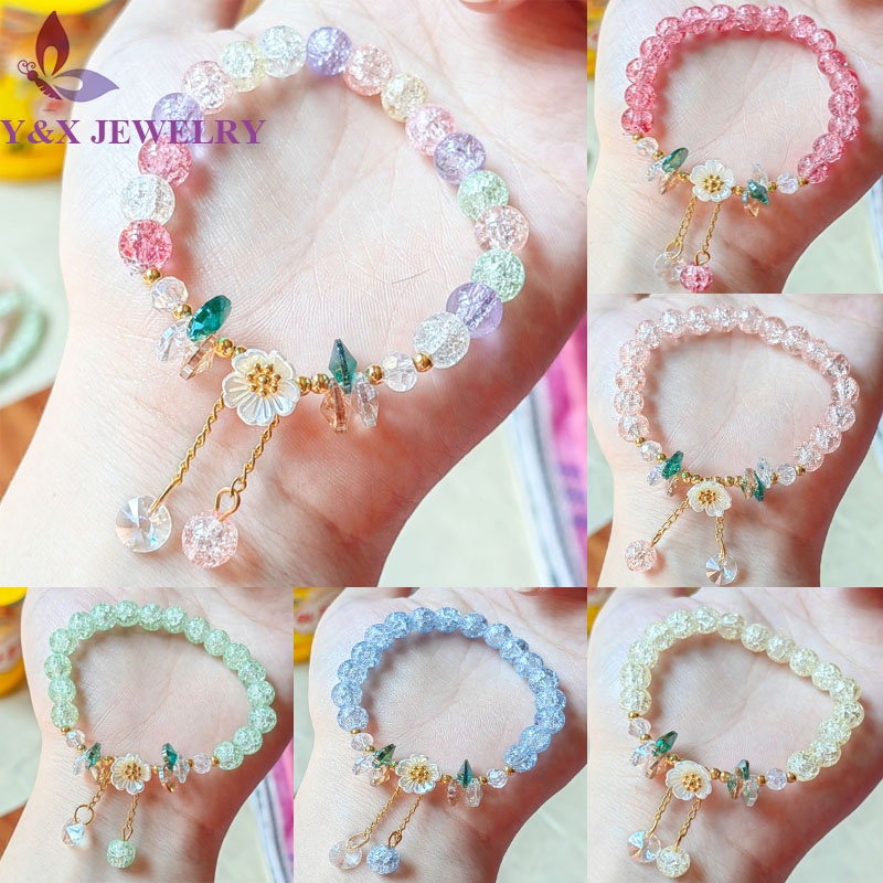 【Y&X】สร้อยข้อมือลูกปัดคริสตัล ดอกคามิเลีย นําโชค กําไลข้อมือโซ่ เครื่องประดับผู้หญิง งานแต่งงาน ของขวัญ