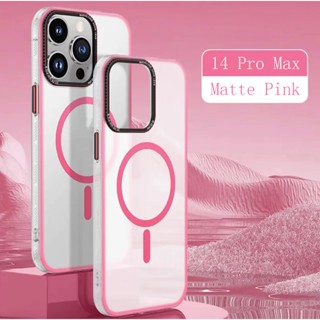 【Metal lens+Metal buttons/Matte acrylic hard case/Pink color】เคส compatible for iPhone 13 pro 13 14 pro max case