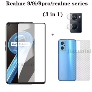 (3 In 1) ฟิล์มกระจกนิรภัยกันรอยหน้าจอ สําหรับ Realme 9 Realme 9i Realme 9 Pro 10 4G C30 C35 C33 C25 C15 C12 9 Pro 9i 8i 7i 7Pro 6 5 5i 6i Pro