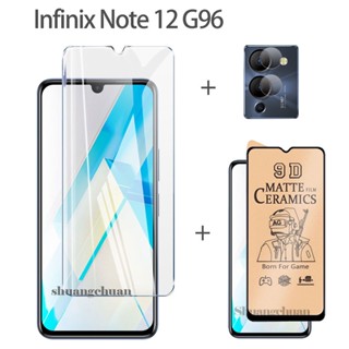 Infinix Note 12 G96 ฟิล์มกระจกนิรภัย + ฟิล์มเซรามิก + ฟิล์มเลนส์ 3D โค้งขนาดใหญ่ ฟิล์มป้องกันหน้าจอ Infinix Note 10 Note 10 pro Note 12 pro 5G Note 7 Note 8 Infinix Note 7 l