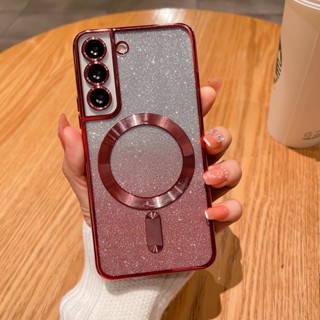 Transparent Glitter  Plating Magnetic Case Samsung S23 Ultra S22 Plus S21 fe Casetify Wireless Charge Clear Lens Protection Soft Casing