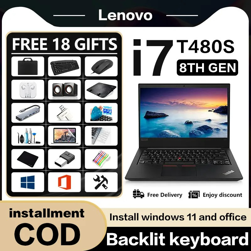 Lenovo ThinkPad Laptop T480S คีย์บอร์ดเรืองแสง16 ฟรี / แล็ปท็อปใหม่เอี่ยม / 14in / 8Th Gen core i5 i