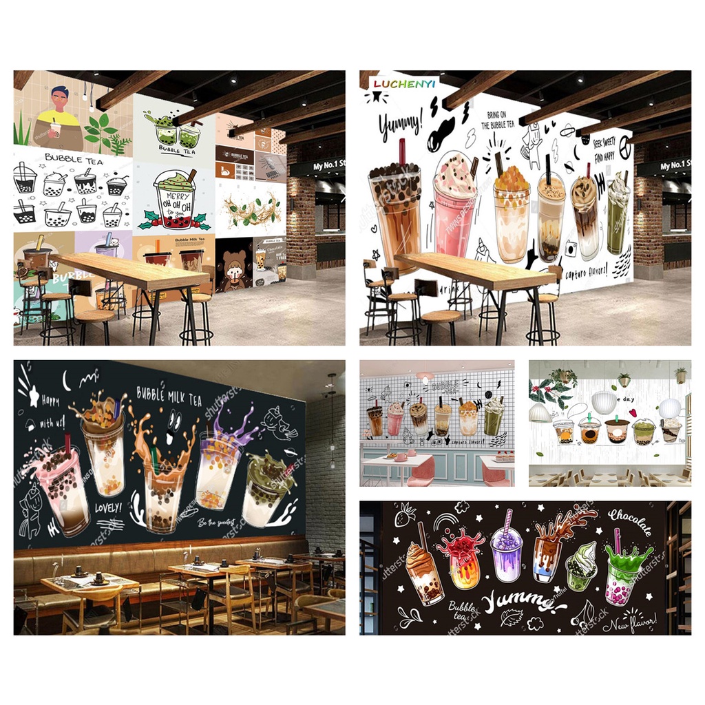 สติกเกอร์ติดผนัง รูปชานมไข่มุก สําหรับร้านกาแฟ ชานม บาร์