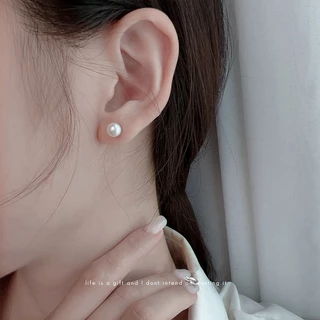 7 มม. Ear Stud เกาหลี S925 เข็มเงิน Pearl Stud ต่างหูแฟชั่นผู้หญิง Elegant Pearl Stud ต่างหู