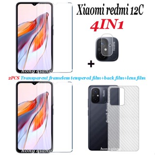 4in1- ฟิล์มกระจกนิรภัยใส 2 หน้าจอ ฟิล์มด้านหลัง ฟิล์มเลนส์ สําหรับ Xiaomi Redmi 12C 10C 10A A1 A1+ 9C 9A 9 8A