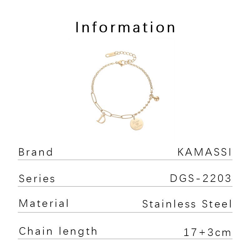 Kamassi สร้อยข้อมือ สเตนเลส ทรงกลม พิมพ์ลายตัวอักษร แฟชั่น สําหรับผู้หญิง จัดส่งฟรี 24 ชั่วโมง DGS-2203