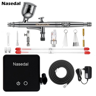 Nasedal Newest 0.3mm Dual-Action Black Airbrush kit with Auto-Stop Air Compressor 7cc  Air brush Cake DIT Tool Painting Tool