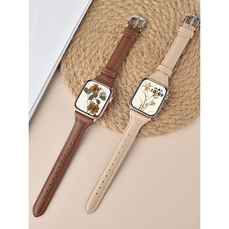 ☢♀ใช้ได้กับ Apple Watch iwatch8 สายหนังแท้ watch7 รุ่น 4 สายรัดข้อมือ SE ฤดูใบไม้ร่วงและฤดูหนาว S8 ผู้หญิง S7 บุคลิกภาพ