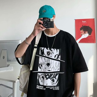 Spot Fashion Mens Loose Oversized Short Sleeve T-shirt Original Oversized Cartoon Japanese Anime Demon Slayer Prin_03