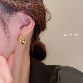 DREJEW ต่างหูแฟชั่น ชุบทอง 18k ทรงกลม เรขาคณิต สไตล์ญี่ปุ่น เกาหลี เรียบง่าย