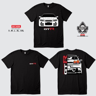 【ใหม่】เสื้อยืด พิมพ์ลายรถยนต์ Nissan R34 GODZILLA Skyline GTR