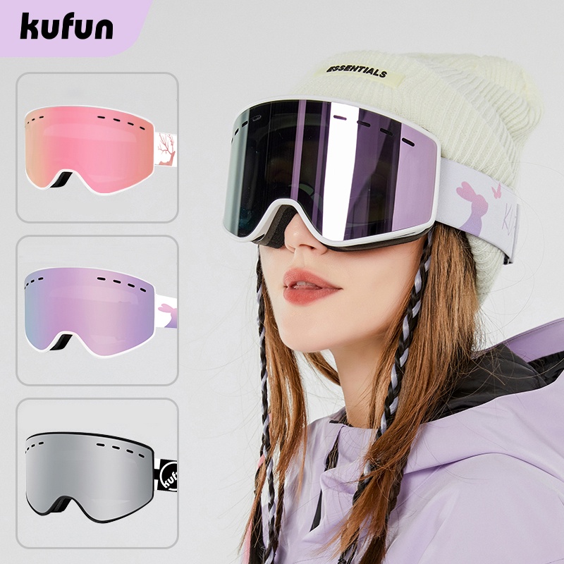 KUFUN แว่นตาสกีแว่นตาสกี Anti-fog UV Protection ทรงกระบอกหิมะแว่นตาผู้ใหญ่และเด็ก KG360Free แว่นตากรณี