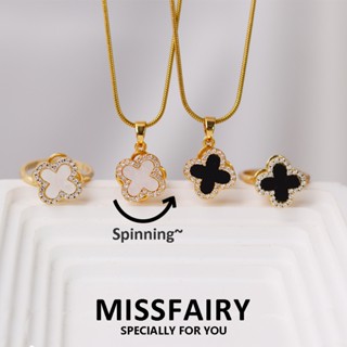 Missfairy ชุดเครื่องประดับ สร้อยคอสเตนเลส ทอง 18K จี้ใบโคลเวอร์ 4 ใบ สําหรับผู้หญิง