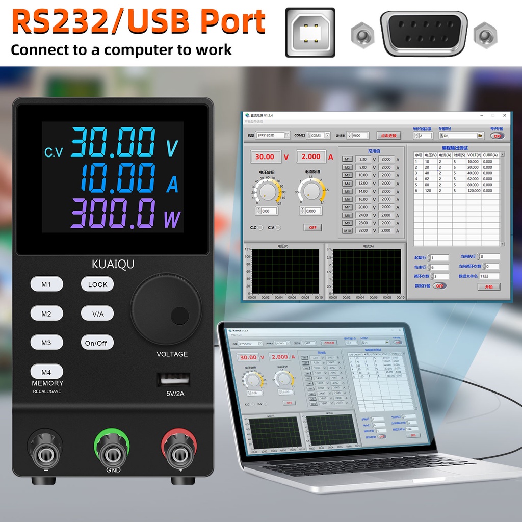 【 New  RS232 interface】NICE POWER    Programmable DC  Power Supply   30V 10A   200V 300V Memory Func