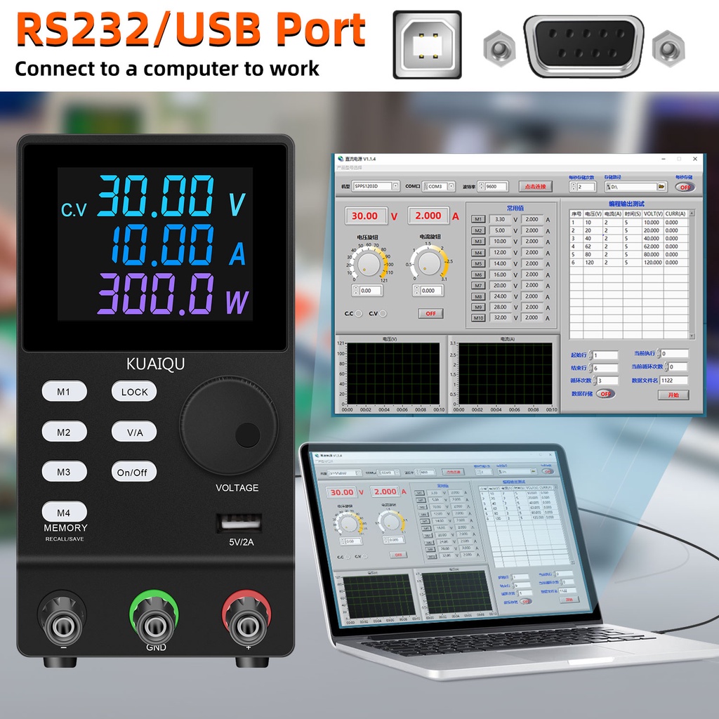 【 New  RS232 interface】NICE POWER    Programmable DC  Power Supply   30V 10A   200V 300V Memory Functions PC Software Driver Data Export