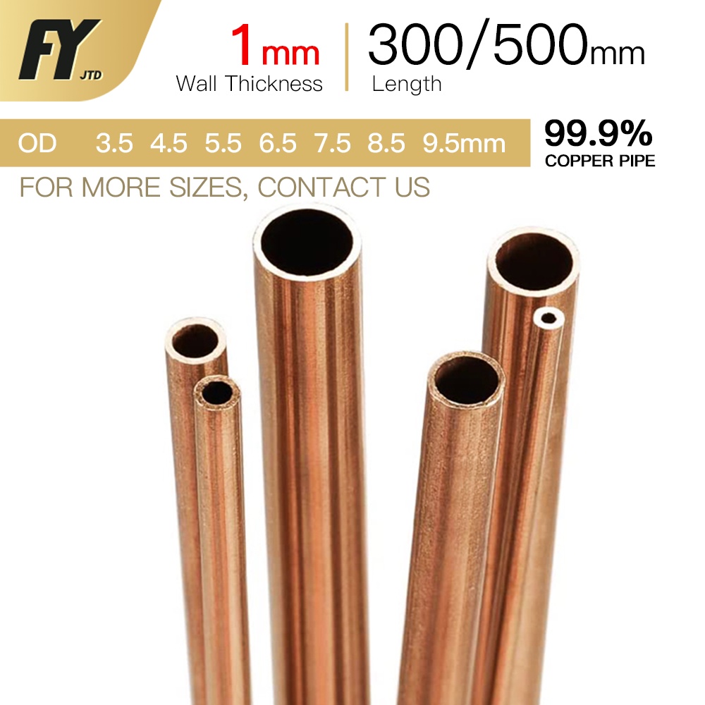 Fuyi ท่อทองแดง หนา 1 มม. 300 500 มม. ยาว OD 3.5 4.5 5.5 6.5 7.5 8.5 9.5 มม.