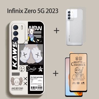 3in1 Infinix Zero 5G 2023 เคสโทรศัพท์ ฟิล์มเซรามิค + ฟิล์มด้านหลัง + การ์ตูนแบรนด์อินเทรนด์ อวกาศ นักบินอวกาศ เคสโทรศัพท์ กันกระแทก นิ่ม TPU