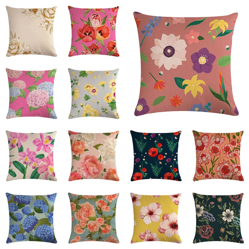 ปลอกหมอนอิง ผ้าลินิน ลายดอกไม้ สไตล์วินเทจ ไร้รอยต่อ ขนาด 45×45 ซม. สําหรับตกแต่งบ้าน รถยนต์