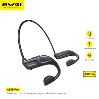 Awei A889 Pro Air Conduction หูฟังไร้สาย หูฟังกีฬา หูฟังบลูทูธ สําหรับวิ่ง แฮนด์ฟรี ชุดหูฟัง พร้อมไมโครโฟน