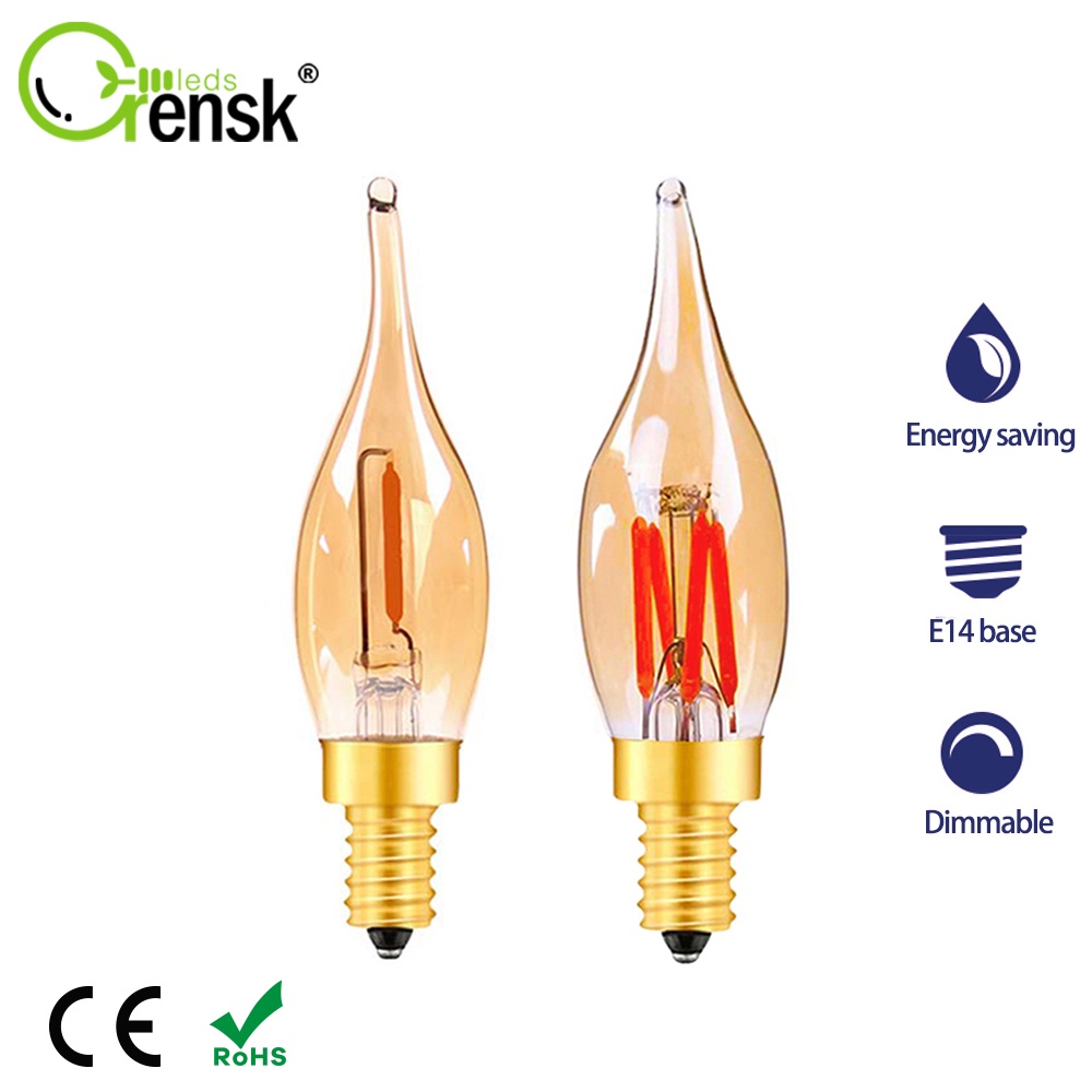 E14 หลอดไฟเอดิสัน LED 0.5W 2W เส้นใยหลอดไฟ LED ย้อนยุค 220V สีวอร์มไวท์ หลอดไฟวินเทจ หรี่แสงได้ หลอดไฟตกแต่งเพดาน