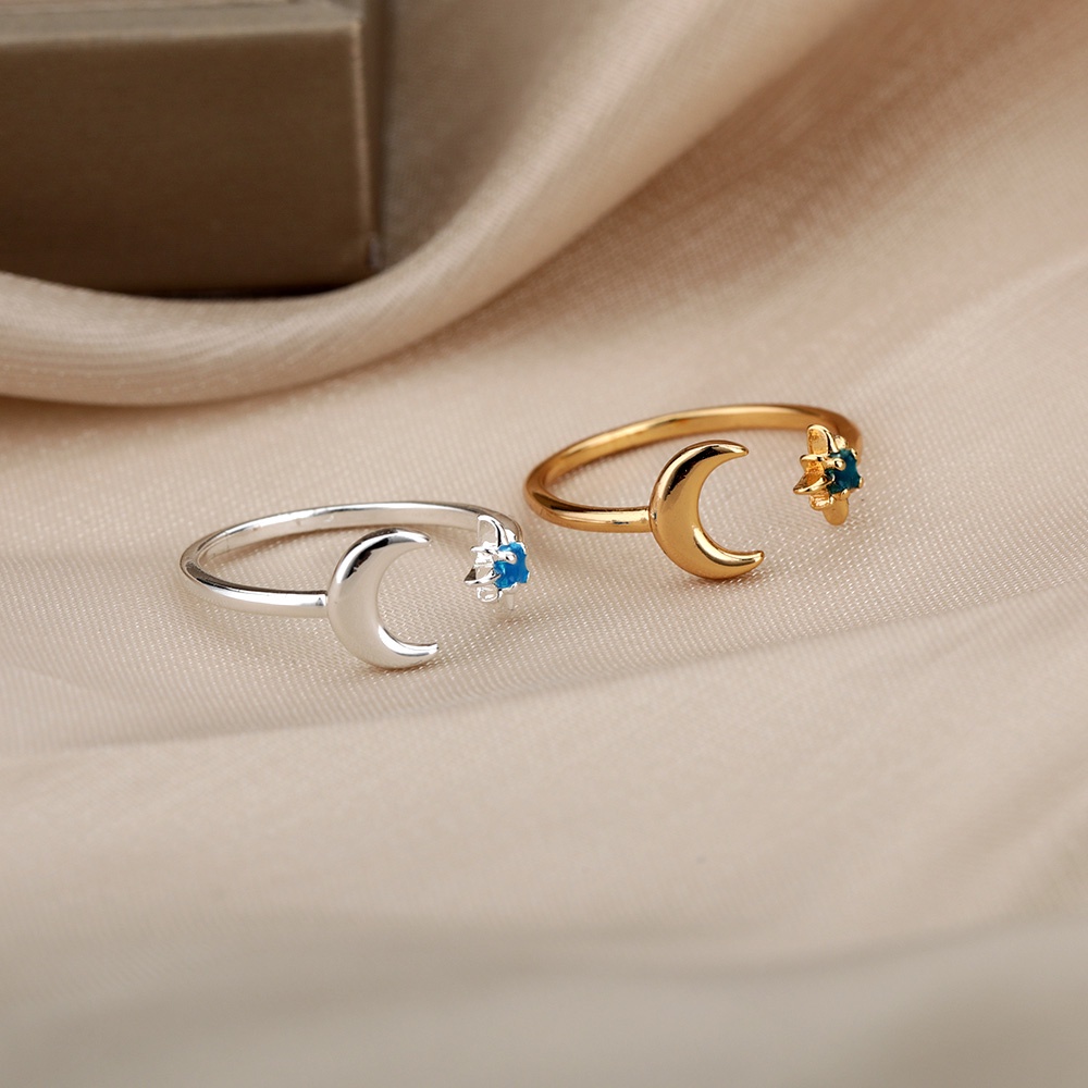 Kaijiang Cincin Moon Star เปิดแหวนผู้หญิงเรืองแสงโอปอลปรับแหวนนิ้วสแตนเลสเครื่องประดับแฟชั่นอุปกรณ์เสริม