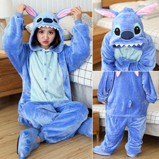 Kigurumi Stitch Pikachu Panda Cow Totoro ชุดนอนผ้าสักหลาด ลายการ์ตูนกบ