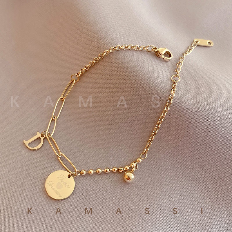 Kamassi สร้อยข้อมือ สเตนเลส ทรงกลม พิมพ์ลายตัวอักษร แฟชั่น สําหรับผู้หญิง จัดส่งฟรี 24 ชั่วโมง DGS-2203