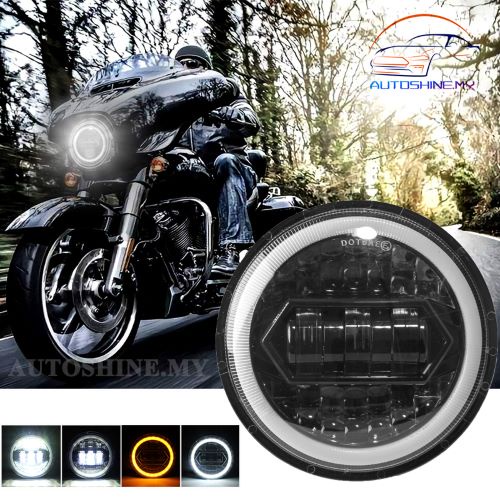 ไฟหน้ารถจักรยานยนต์ 5-3/4 5.75 นิ้ว 200W Halo LED ไฟสูงต่ํา พร้อมไฟหน้า Angel Eye สําหรับ Harley Dav