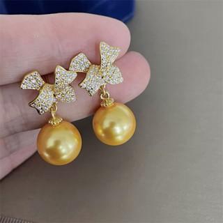 ต่างหูเงิน S925 ประดับโบว์ ชุบทอง และทองแดง DIY