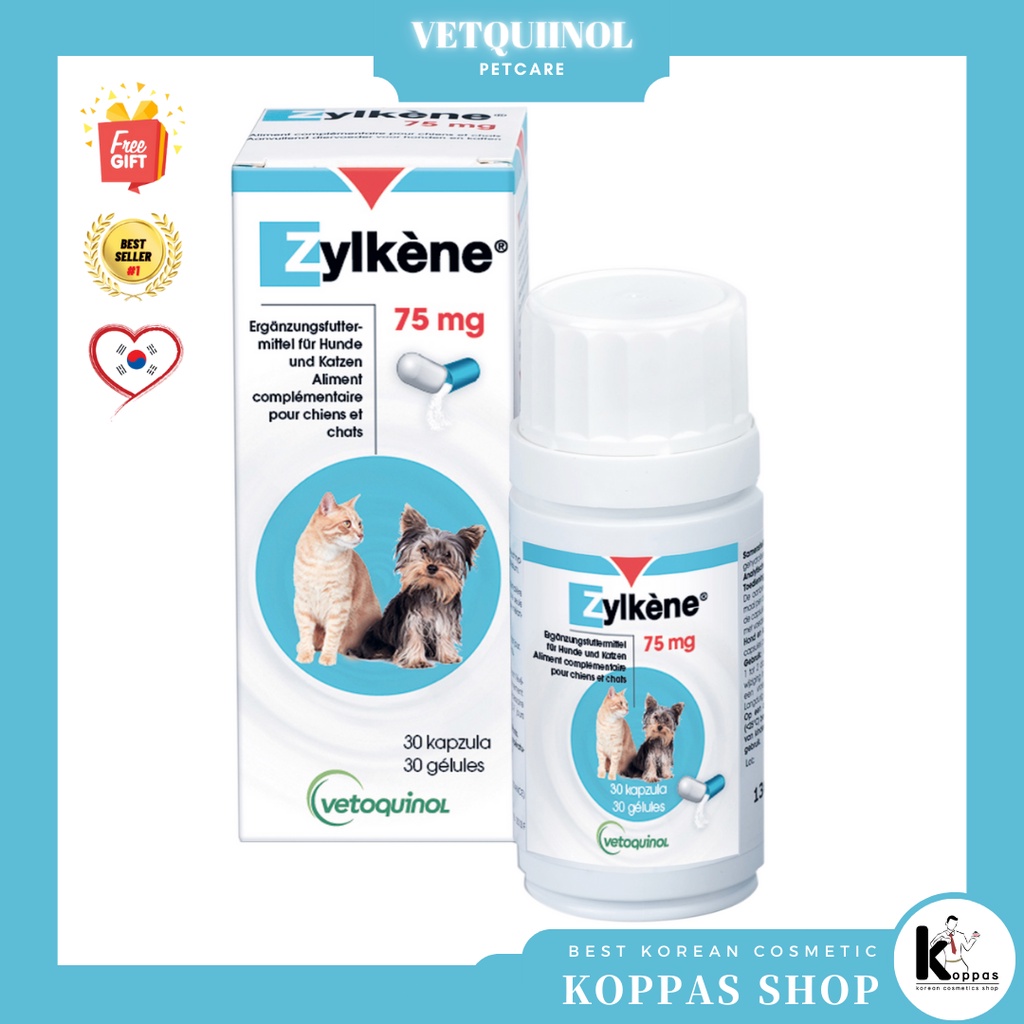 [Vetoquinol] Zylkene 75mg for Dogs & Cats 30 Capsules อาหารเสริมสงบเงียบ / เสริมพฤติกรรม Calming Supplements for Small Dogs & Cats Helps Relieve Dog Anxiety and Cat Anxiety, Non Drowsy