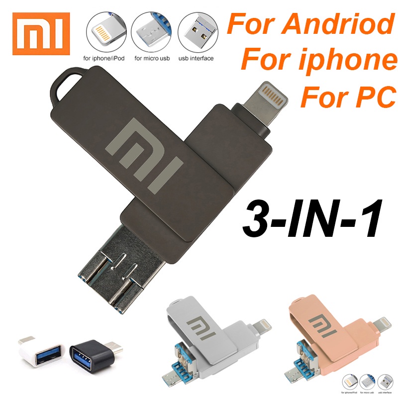 แฟลชไดรฟ์ USB 3 in 1 สําหรับ iPhone Photo Stick 128GB 256GB 512GB 1TB สําหรับ iPhone iPad Android PC