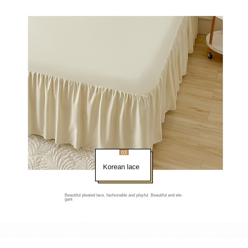 กระโปรงเตียง ผ้าปูที่นอนกันไรฝุ่น ล้วน ผ้าคลุมเตียง แบบเรียบ นุ่ม เป็นมิตรกับผิวหนัง 5 ฟุต 6 ฟุต Ins สไตล์เกาหลี ลูกไม้ สีขาว นัวเนีย ผ้าปูที่นอน ระบายอากาศ ที่ละเอียดอ่อน - รูปที่ 2