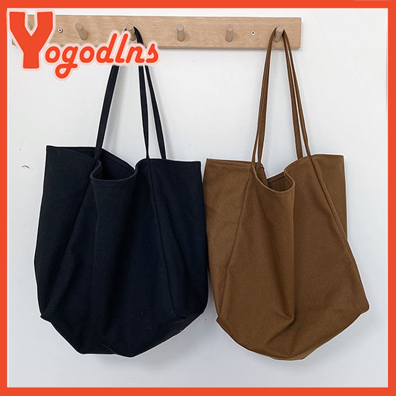 Yogodlns แฟชั่นผู้หญิงผ้าใบ Totes กระเป๋าสไตล์เกาหลี Simple Art นักเรียนกระเป๋าสะพายความจุขนาดใหญ่