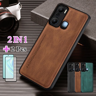 2 IN 1 เคสโทรศัพท์มือถือหนัง ทรงโค้ง ป้องกันหน้าจอเซรามิค หรูหรา สําหรับ Infinix Hot 20 Play X6825