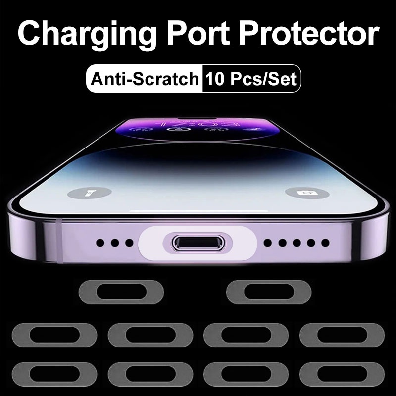 10 ชิ้น สําหรับ iPhone 11 12 13 14 15 Pro Max Plus Type-C พอร์ตชาร์จ ป้องกัน ซิลิโคน TPU ฟิล์ม สติกเกอร์