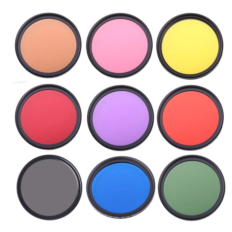 ฟิลเตอร์เลนส์กล้อง DSLR ขนาด 49, 52, 55, 58, 62, 67, 72, 77 มม. สีฟ้า แดง ส้ม