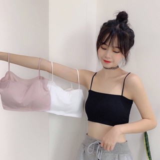 เสื้อครอปสายเดี่ยวสปาเก็ตตี้ Basic Top✨เสื้อสายสปาผ้าร่อง เสื้อสายเดี่ยว เกาะอกสายสปา P06059