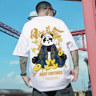 S-8XL Lovers wear national tide Chinese style daily Jindoujin cartoon panda print short-sleeved T-shirt men and wom_02