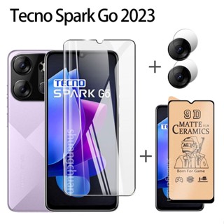 Tecno spark go 2023 ฟิล์มกระจกใส + ฟิล์มเซรามิก + ฟิล์มเลนส์ 3D ขนาดใหญ่ ฟิล์มป้องกันหน้าจอ Tecno spark 6 go spark 5air spark 6 air Pouvoir 4 3in1